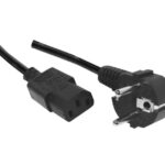 Cordon d’alimentation – FICHE 2P+T MALE COUDEE –> FICHE IEC C13 FEM. DROITE – 3 x 0,75mm² – Noir – 0,6M