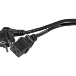 Cordon d’alimentation – FICHE 2P+T MALE COUDEE –> FICHE IEC C19 FEM. DROITE – 3 x 1,5mm² – Noir – 2M