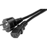 Cordon d’alimentation – FICHE 2P+T MALE DROITE –> FICHE IEC C13 FEM. DROITE – 3 x 0.75mm² – Noir – 1,8M